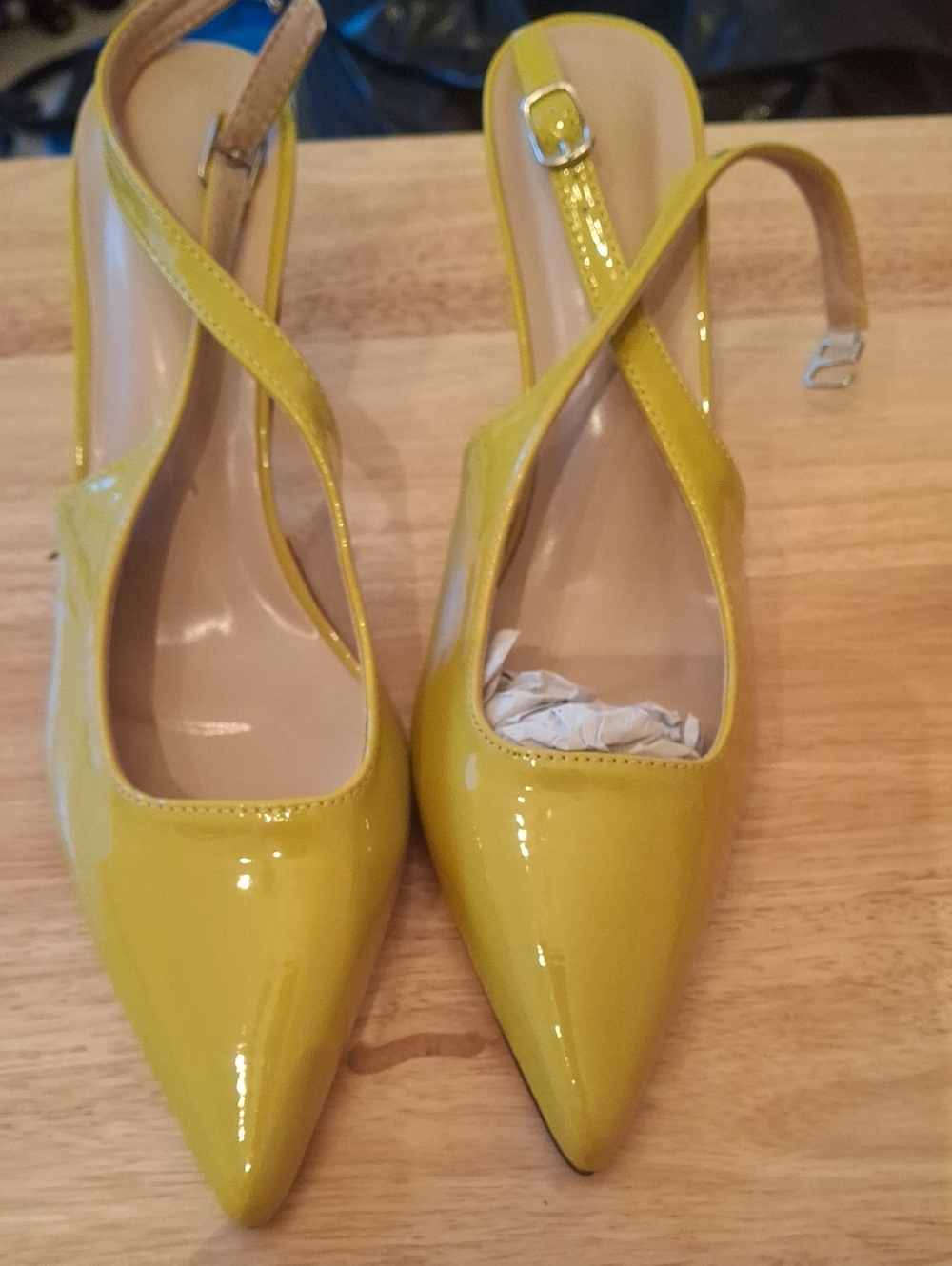 Yellow Patent Pointed-Toe Slingback Pumps
